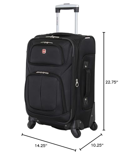SWISSGEAR Sion Softside Expandable Spinner Luggage Durable Lightweight Travel Suitcase, Black, Carry-On