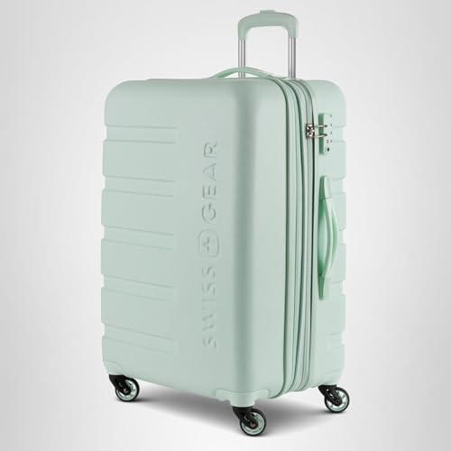 SwissGear 7366 Signature Hardside Expandable Luggage with Spinner Wheels, TSA Lock, Cup-Holder, Clearly Aqua, Carry-On 19-Inch