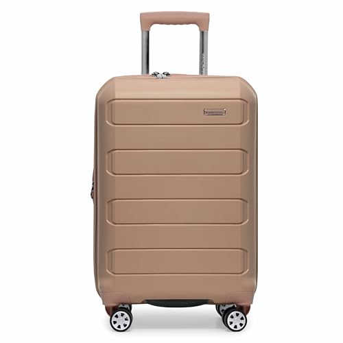 Traveler's Choice Pagosa Hardshell Expandable Luggage with Spinner Wheels, Latte Beige, 22-Inch Carry-on