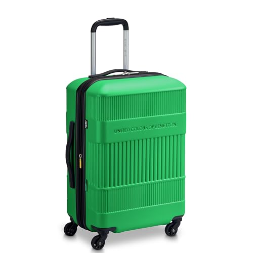 United Colors of Benetton Ribbed Hardside Expandable Luggage with Spinner Wheels, Green, Carry-On 20 Inch