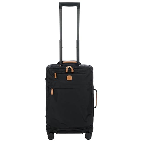 Bric's X-Travel 21” Carry-On Spinner – Airline Approved Luxury Softside Luggage with 360° Wheels, Recycled Water-Resistant Fabric, Interior Pockets, and Leather Details – Black