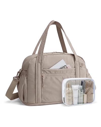 BAGSMART Expandable Personal Item Travel Bag, Lightweight Gym Bag for Women, 24L Weekender Travel Duffle with Toiletry Bag, Carry on Overnight Duffel, Camel