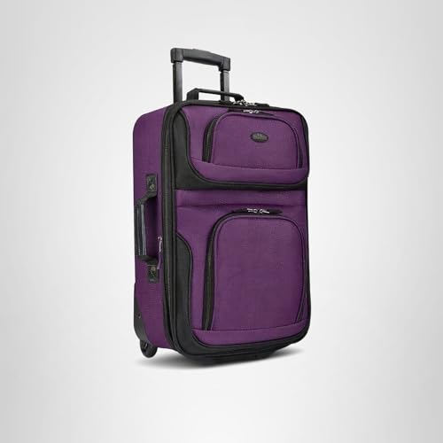 U.S. Traveler Rio Lightweight Softside Rolling Carry-on Suitcase, 2-Wheel Single, Purple