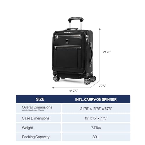 Travelpro Platinum Elite Softside Expandable Carry on Luggage, 8 Wheel Spinner Suitcase, USB Port, Men and Women, International, True Navy, Carry On 19-Inch