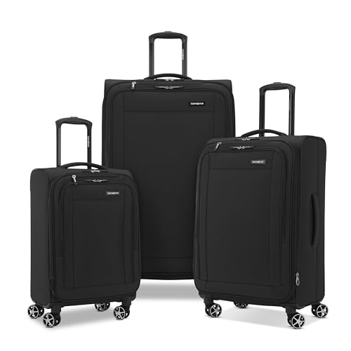 Samsonite Saire LTE Softside Expandable Luggage with Spinner Wheels, Black, 3-Piece Set (Carry On/Medium/Large)