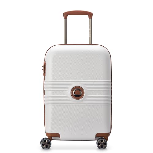 DELSEY PARIS Flanerie SE - Hardside Carry-On Luggage 19 Inch - 360° Dual Spinner Wheels - TSA Lock - 5-Year Warranty - Lightweight Polycarbonate Travel Suitcase with Vegan Leather, Champagne