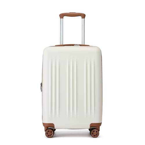 Kono Small 20 Inch Expandable Carry On Luggage with Quiet Spinner Wheels & TSA Lock, Scratch and Drop Resistant PC+ABS Hardside 22x14x9 Airline Approved Suitcase, Cream White & Brown