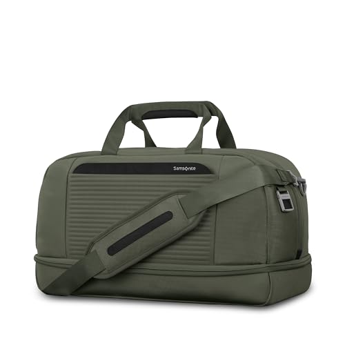 Samsonite Paralux Weekender Duffel Bag, Travel Carry-On Bag with Wide Opening, Drop-Bottom Shoe & Laundry Compartment, AirTag™ Holder, StackIt™ Strap - Business & Leisure Travel Bag - Olive
