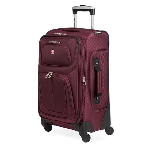 SWISSGEAR Sion Carry-On Spinner Luggage, Softside Expandable, Lightweight Suitcase, Merlot, 22.75-Inch
