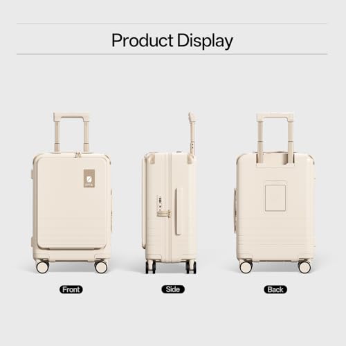 DTA Nova Top Opening PC Hard Shell Suitcase, 20-inch International Carry On Luggage with TSA Lock, 360 Silent Spinner Wheels - Ideal for Business Travel Suitcase (Beige, Carry-On 20-Inch)