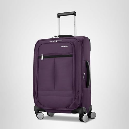 Samsonite Carry-On Soft-Sided Expandable 21-Inch Element Suitcase: Airline Approved for Most Major Airlines, Durable, 360° Spinner Wheels, Adjustable Handle, 2 Front & Side Pocket- Purple