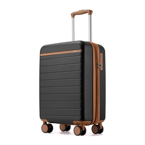 Kono Expandable 20 Inch Carry On Suitcase Airline Approved, Lightweight ABS+PC Hardshell Luggage with 360° Silent Spinner Wheels, Black/Brown