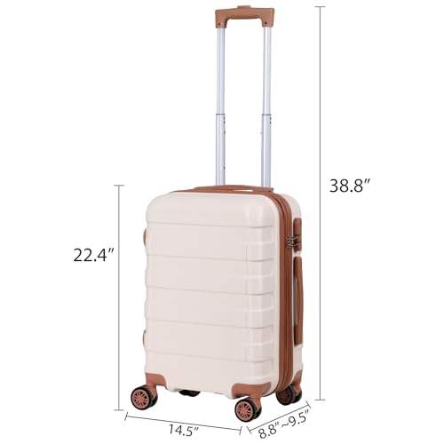 SUPER DEAL 21 Inch Carry On Luggage, Expandable Hardshell Spinner Suitcase with 360-Degree Wheels Height Adjustable Handle for Travel Business Trip, Cream White
