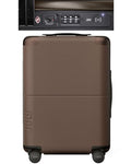 July Carry On with CaseSafe - 20" Built in Tracking, Airline Approved Carry On Luggage with Wheels, Travel Suitcase for Men & Women - Polycarbonate Shell, USB Ports & Ejectable Battery - Dark Brown