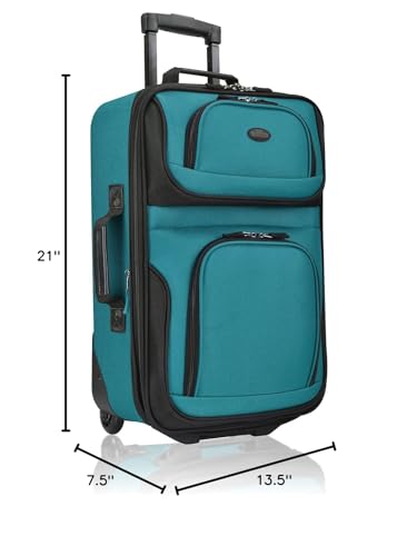 U.S. Traveler Rio Lightweight Softside Rolling Carry-on Suitcase, 2-Wheel Single, Teal