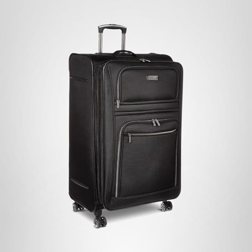 Kenneth Cole REACTION Rugged Roamer Lightweight Softside Expandable 8-Wheel Spinner Luggage, Black, 20-Inch Carry-On