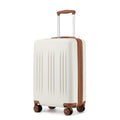 Kono Small 20 Inch Expandable Carry On Luggage with Quiet Spinner Wheels & TSA Lock, Scratch and Drop Resistant PC+ABS Hardside 22x14x9 Airline Approved Suitcase, Cream White & Brown