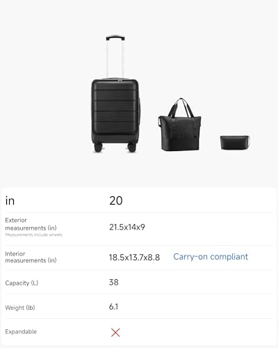 Carry On Luggage 22 x 14 x 9 Airline Approved, H1F Front Pocket Hardside Suitcase with Spinner Wheels, TSA Lock, Includes Tote Bag (FX-Lite, Beige, 3 Piece Sets)