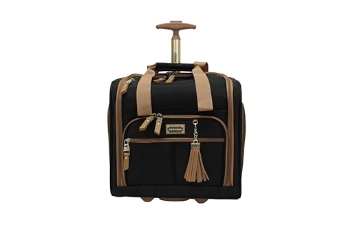 steve madden Designer 15 Inch Carry on Suitcase- Small Weekender Overnight Business Travel Luggage- Lightweight 2- Rolling Spinner Wheels Under Seat Bag for Women (Harlo Black)