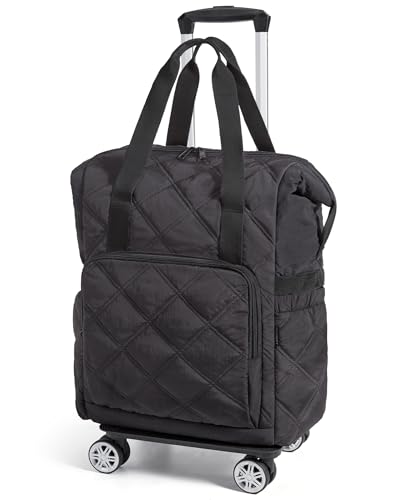 BAGSMART Rolling Duffle Bag with Wheels, 35L Carry on Travel Bag with Detachable Wheels, PVC Wet Pocket Duffle Bag with Handle
