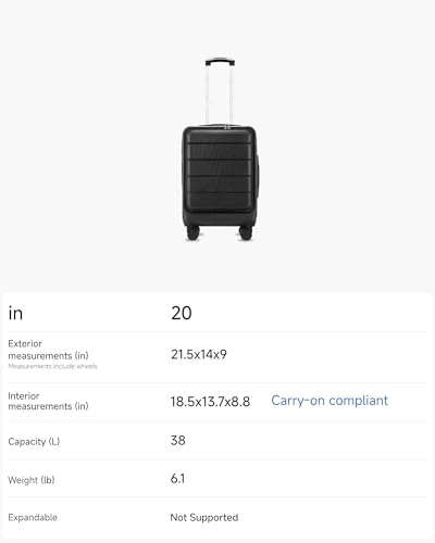 Carry On Luggage 22 x 14 x 9 Airline Approved, H1F Front Pocket Hardside Suitcase with Spinner Wheels, TSA Lock (FX-Lite, Beige, Carry on 20 Inch)