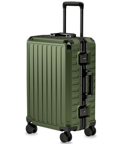 LUGGEX Carry On Luggage with Spinner Wheels, 8010S Aluminum Frame Zipperless Polycarbonate Hard Shell Suitcase (ZX-Core, Green, 21 Inch)