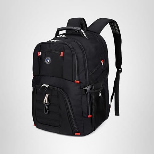 SHRRADOO Extra Large 50L Travel Laptop Backpack with combination lock, College Backpack Airline Approved Business Work Bag Fit 17 Inch Laptops for Men Women,Black
