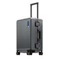 LEVEL8 Zipperless Carry On Luggage Airline Approved with Aluminum Frame, Hard Shell Suitcase with Spinner Wheels, Metal Checked Luggage with Double Tsa Locks, 20 Inch, Grey