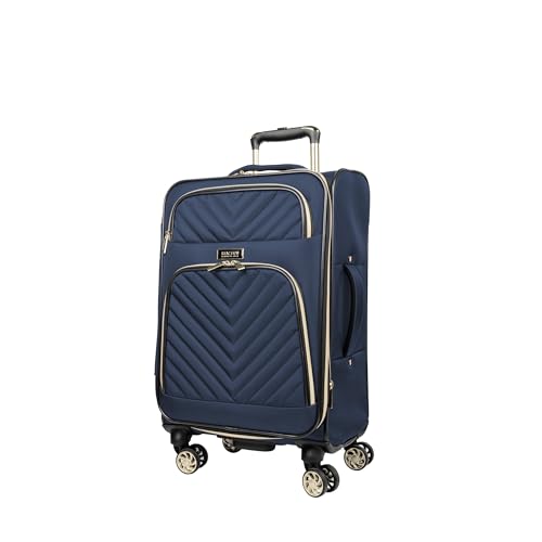 Kenneth Cole REACTION Chelsea 2-Piece Bundle - 20" Chevron Expandable 8-Wheel Carry-On Suitcase & Matching 15" Laptop Tote Bag, Navy