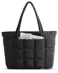 BAGSMART Expandable Tote Bag for Women, Puffer Work Tote Handbag, Quilted Carry On Bag for Travel Gym, Black, Large