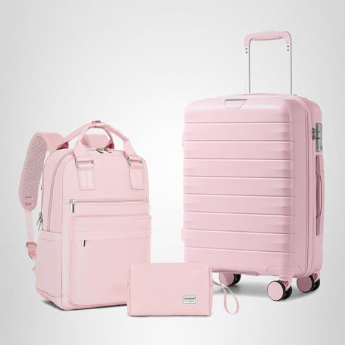 LARVENDER Luggage Sets 3 Piece, Hardside PP Carry On Suitcase with 360° Spinner Wheels TSA Lock Luggage Sets for Women, Orchid Pink