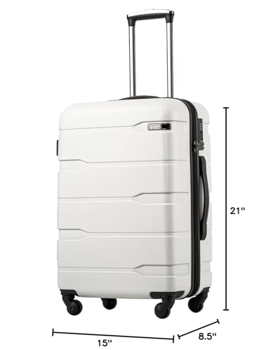Coolife Carry On Luggage 22x14x9 Airline Approved Hardside PC+ABS Suitcase with TSA Lock, Lightweight Rolling Travel Luggage with Spinner Wheels(White, 20in)