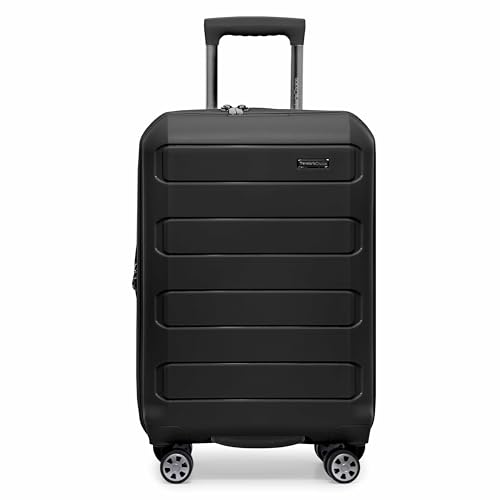 Traveler's Choice Pagosa Hardshell Expandable Luggage with Spinner Wheels, Black, 22-Inch Carry-on