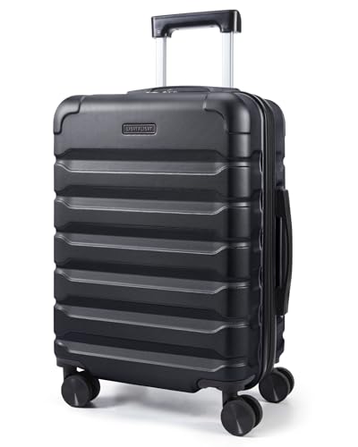 LIGHT FLIGHT Carry On Luggage 22x14x9 Airline Approved, Expandable Carry On Suitcases with Wheels, Lightweight Luggage, Durable Hard Shell 20 Inch Rolling Suit Case for Men Women Travel Black