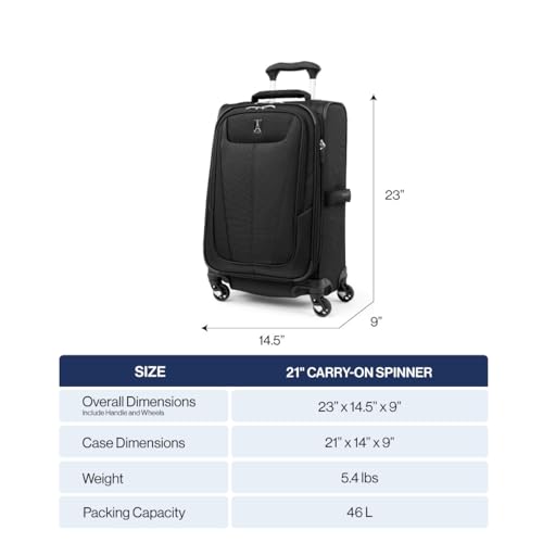 Travelpro Maxlite 5 Softside Expandable Luggage with 4 Spinner Wheels, Lightweight Suitcase, Men and Women, Slate Green, Carry-on 21-Inch