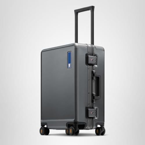 LEVEL8 Zipperless Carry On Luggage Airline Approved with Aluminum Frame, Hard Shell Suitcase with Spinner Wheels, Metal Checked Luggage with Double Tsa Locks, 20 Inch, Grey