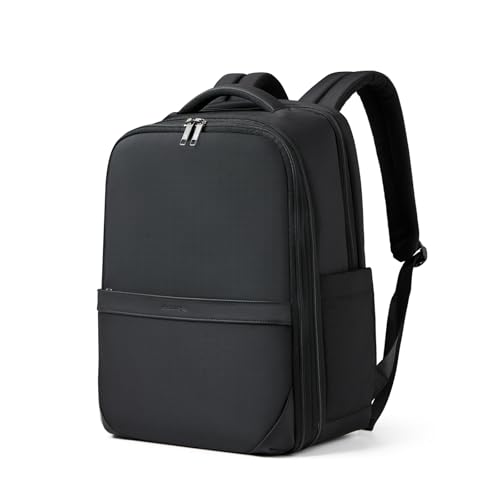 Hanke Expandable Travel Backpack 16 Inch, Full-Open Laptop Backpack Fits 15.6 Inch, Carry On Personal Item Bag with Luggage Strap, Business Work Backpack for Women Men, Black