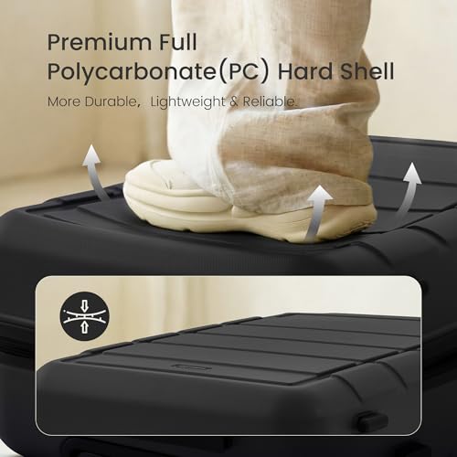 SHOWKOO PRO G-Series Luggage Sets Expandable 100% PC Durable Suitcase Double Wheels TSA Lock Black
