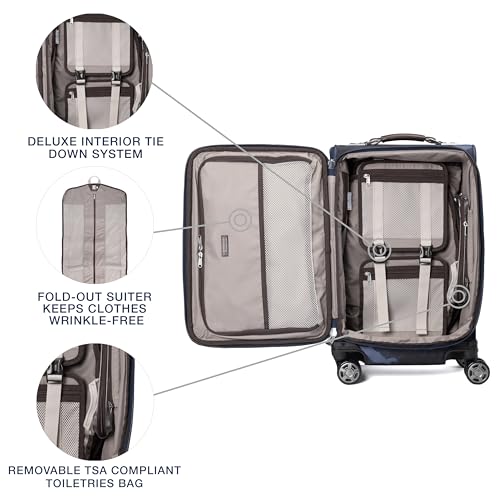 Travelpro Platinum Elite Softside Expandable Carry on Luggage, 8 Wheel Spinner Suitcase, USB Port, Suiter, Men and Women, Navy Camouflage, Carry On 21-Inch
