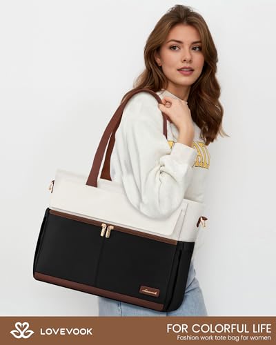 LOVEVOOK Laptop Tote Bag for Women – 15.6" Roomy Work Bag with Large Inside Cup Pocket, Multiple Pockets for Teacher Nurse, Large Capacity Carry on Travel, Computer Purse Handbag for Office College