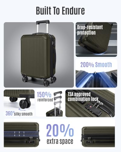 LIGHT FLIGHT Carry On Luggage 22x14x9 Airline Approved, Dark Green