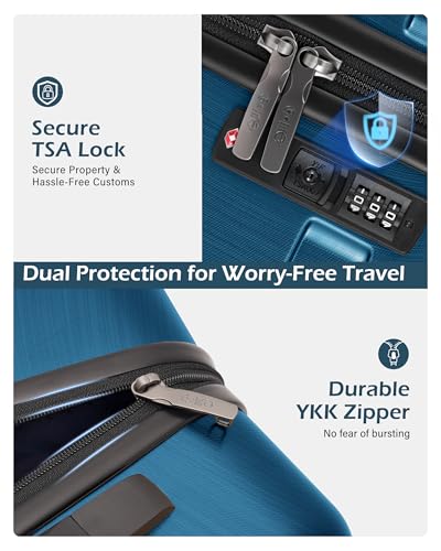 Coolife Carry On Luggage 22x14x9 Airline Approved Hardside PC+ABS Suitcase with TSA Lock, Lightweight Rolling Travel Luggage with Spinner Wheels(Caribbean Blue, 20in)