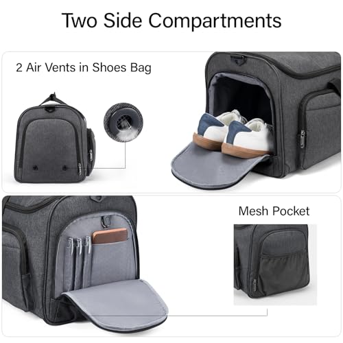 Hanke Carry on Garment Bags for Travel,Convertible Duffle Bag Luggage Bag Weekend Bag with Shoe Compartment,2 in 1 Hanging Suitcase Suit Bag for Men Women,Dark Grey