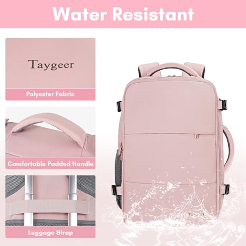 Taygeer Travel Backpack for Women, Carry On Backpack with Water Bottle Pocket & Shoe Pouch, TSA 15.6inch Laptop Mochila Flight Approved, Nurse Bag Casual Daypack for Weekender Business Hiking, Pink