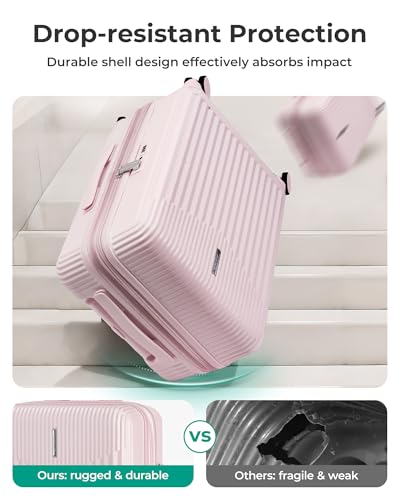 BAGSMART Carry On Luggage 22x14x9 Airline Approved with Spinner Wheels,100% PC Hardside Expandable Luggage with TSA Lock for Trips, 20 Inch Rolling Suitcases for Men Women,Pink