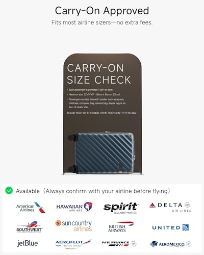 LUGGEX Carry On Luggage 22x14x9 Airline Approved, KVC Expandable Polycarbonate Hard Shell Suitcase for Travelling (EX-Core, Navy, 20 Inch, 40L-44L)