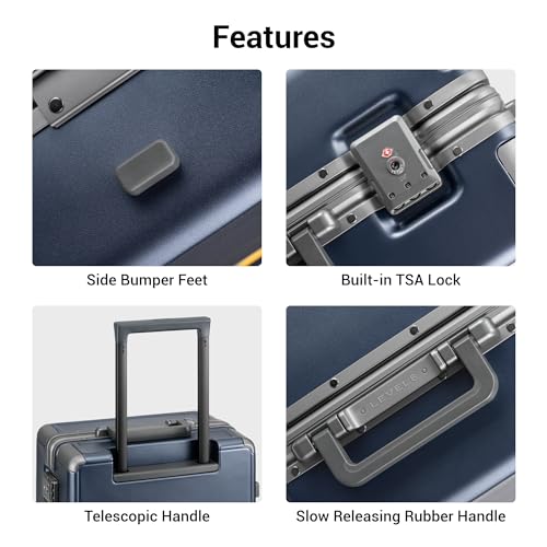 LEVEL8 Carry On Luggage Airline Approved Zipperless with Aluminum Frame, Hard Case Luggage with Spinner Wheels, Metal Travel Suitcase with Double Tsa Locks, 20 Inch, Blue