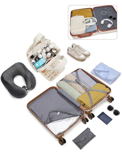 Kono Carry On Luggage Airline Approved with Large Toiletry Bag, 20 Inch Lightweight PC+ABS Luggage with TSA Lock, Expandable Hard Shell Carry On Suitcases, White