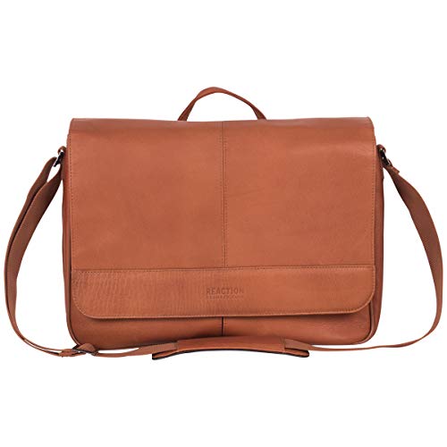 KENNETH COLE REACTION Risky Business Full-Grain Colombian Leather Crossbody Case & Tablet Day, Cognac, 15.6" Laptop Messenger Bag