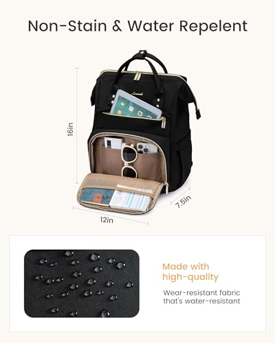 LOVEVOOK Laptop Backpack for Women with Giant Tumbler Holder Pocket,15.6 inch Waterproof Travel Backpack Purse Computer Laptop Bag,Professional Work College Nurse Teacher Backpack Casual Daypack,Black